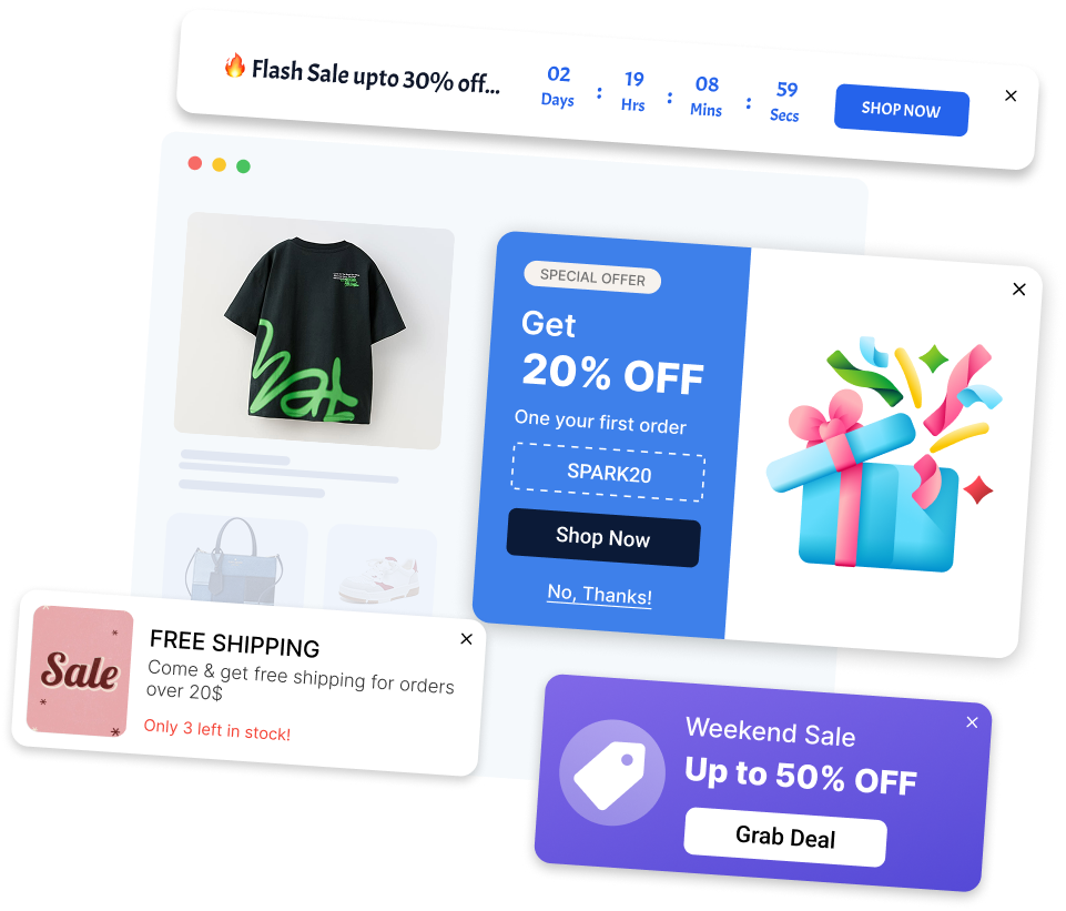 SalesSpark – Popups & Banners, Shopify app hero preview